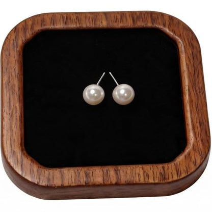 Wooden Jewelry Tray, Ring Holder Trinket Dish, Walnut Wood with Black Velvet Lining, 3.7 x 3.7 Inch, Square