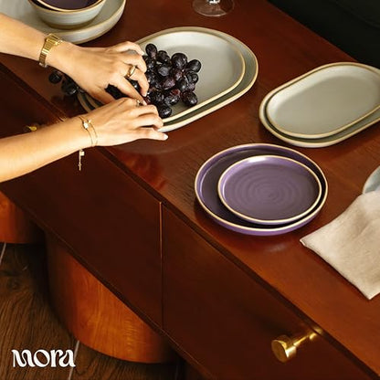 MORA Medium Plates Set of 4, 8.5 inch Ceramic Pottery Salad Plates - Microwave, Oven and Dishwasher Safe - Nebula - color: Nebula