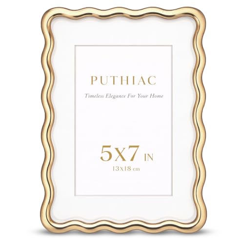 5x7 Wavy Picture Frame, Zinc Alloy Gold Frame, Tempered Glass | Decorative wave profile with included 4x6 mat, ideal for wedding photos, anniversaries, portraits, and elegant home décor - color: Gold, size: 5x7