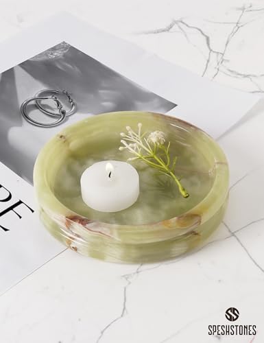 Marble Jewelry Dish, 5" Handmade Green Ring Tray | Handmade trinket holder for earrings, necklaces, keys & candles, Catchall for vanity, nightstand & gift for women - color: Green Onyx