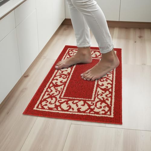 Indoor Welcome Doormat 20x30 Inch – Non-Slip Low-Profile Entryway Mat for Front Door, Absorbent Dirt Trapper Rug, Washable Durable Indoor Outdoor Shoe Mat for Porch, Patio, or Hallway (Red) - color: Red, size: 1'8" x 2'6" (Rectangular)