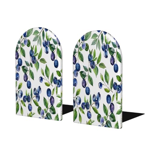Blue Fruit Blueberry Leaves 2Pcs Book Ends for Shelves Non-Skid Wood Bookends Decorative Back to School Books Holders Book Stoppers Bookshelf Accessories for Desk Home Office School Decor (1 Pair) - color: Blue Fruit Blueberry Leaves