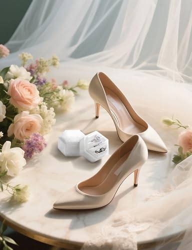MFXIP Velvet 3 Slots Jewelry Ring Box Engagement Wedding Box Keepsake Box Bridal Photo Ring Triple Slots Hexagon - color: White