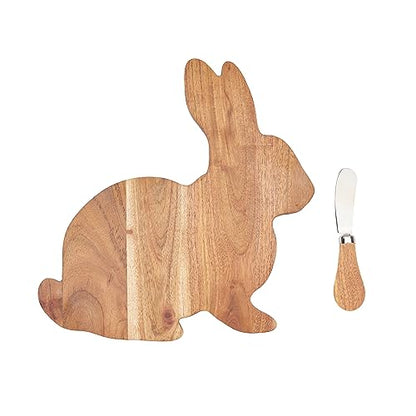 Easter Bunny Shape Acacia Wood 2-Piece Serving Tray w/Spreader Knife 10" | Easter Decor, Acacia, 2-Piece, Gift Idea