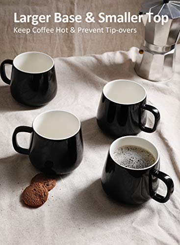 Teocera Ceramic Coffee Mug Set of 4-12 oz Coffee Mugs with Large Handles for Hot or Cold Drinks Like Latte, Cocoa, Tea or Juice - Smooth Ceramic, Dishwasher Safe，Black - color: Black