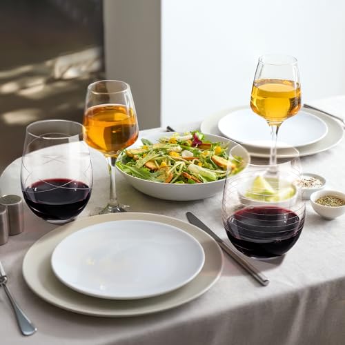Joeyan Hand Blown Etched Stemless Wine Glasses with Strips Swirls Pattern for Red Wine,Large Carved Drinking Glass Cups Tumblers for Wedding Anniversary Party Home,Set of 2, 17.5 oz, Dishwasher Safe - color: Etched Swirls Horizontal Stripes Patterned