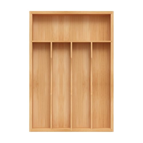 Bamboo Silverware Organizer, Kitchen Drawer Organizer, Utensil Holder, Cutlery Tray & Spoon Flatware Storage with Grooved Drawer Dividers (9.5''W x 13.5''D) - color: Natural, size: 9.5''W x 13.5''D