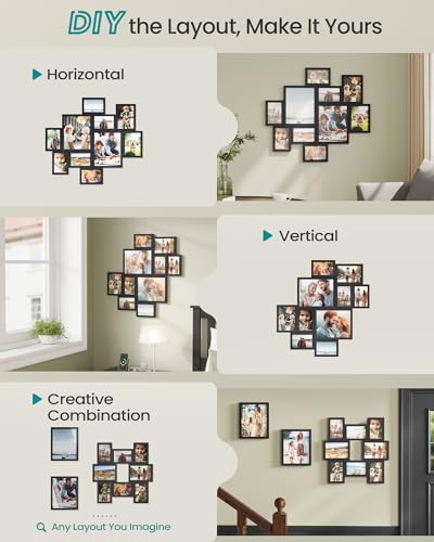 SONGMICS Picture Frames, Collage Photo Frames Set of 10, Two 8x10, Four 5x7, Four 4x6, Wall Gallery Display, Tool-Free Assembly, Ink Black URPF100BZ01 | Two 8 x 10 Inches (20 x 25 cm), Four 5 x 7 Inches (13 x 18 cm), Four 4 x 6 Inches (10 x 15 cm), KAVI C