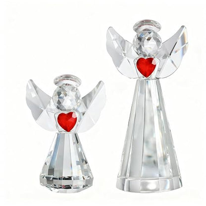 2pcs Crystal Angel Figurine Collectibles Gifts for Women Glass Angel Statue | Glass Guardian Angel Holding a Heart Ornaments,Home Table Christmas Decoration (Clear,4.5''and 3'') - style: Angel With Red Heart-2pcs