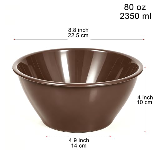 Youngever 5 Pack 80 Ounce Plastic Bowls, Reusable Snack Bowls, Fruit Bowls, Serving Bowls, Lightweight and Durable (Brown) - color: Brown
