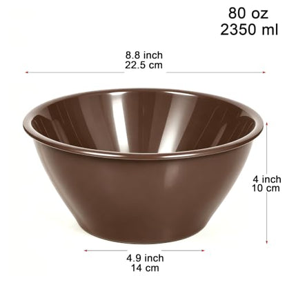 Youngever 5 Pack 80 Ounce Plastic Bowls, Reusable Snack Bowls, Fruit Bowls, Serving Bowls, Lightweight and Durable (Brown) - color: Brown