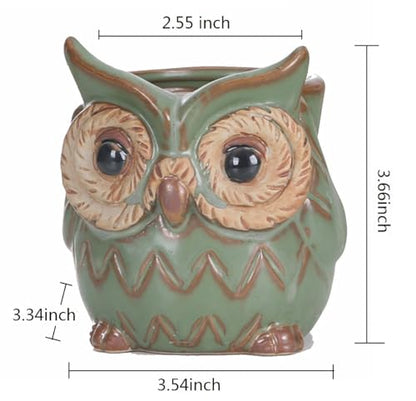 Cute Animal Shaped Vase Pot Home Decoration for Small Succulent Plants Cartoon Flower Pot Ceramic Succulent Planter with Drainage Hole Succulent Holder (Owl) - size: Owl