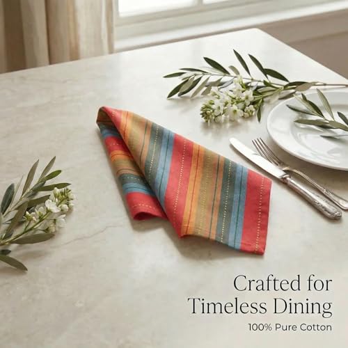 Urban Villa Cloth Napkins Cotton 20x20 (Set of 12) Red Stripes - color: 007 Red Multi, size: 20" x 20" (Set of 12)