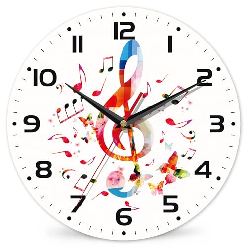 Clock for Living Room, Colorful Music Notes Wall Clock, Contemporary Home Decor Easy to Read Wall Clock for Living Room, Bedroom, Bathroom and Kitchen, 10 Inch - color: Colorful Music Notes