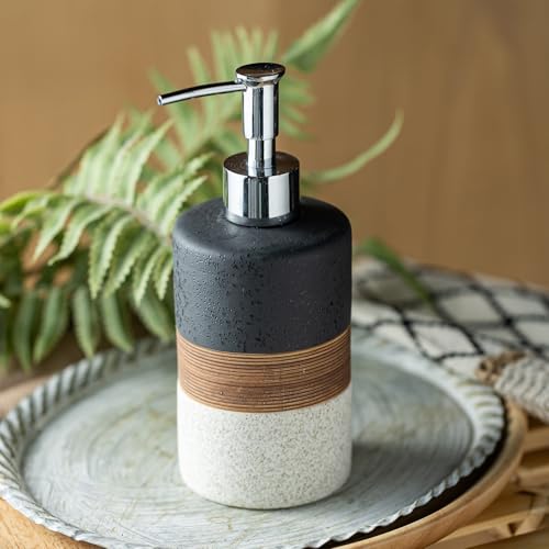 Dish Soap Dispenser Set with Silicone Funnel, Hand Soap, Shampoo, Body Wash, Ceramic Liquid Soap Dispenser for Kitchen and Bathroom Countertops, Stainless Steel Pump, Non Slip, 12 Oz, Black - color: Black and White, size: 1xSoap Dispenser