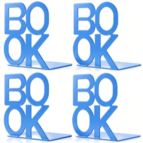 Book Ends Blue 2 Pair Metal BookEnds for Bookrack Desk,Books | Non-Skid Metal Book End Stopper for Books/CDs/DVDs - color: Blue, size: 2 pair