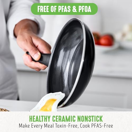 GreenLife 16 Piece Ceramic Nonstick Pots & Pans Cookware Set, Black | PFAS-Free Nonstick Coating, Stockpot, Frying Pans, Saucepans, Sauté Pan, Stay-Cool Handles, Dishwasher & Oven Safe up to 350F - color: Black, style: Soft Grip