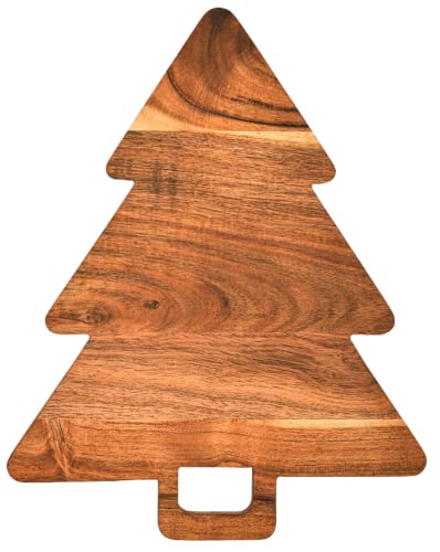Treen Art Wooden Christmas Tree Cutting Board for Kitchen Decor, 14"L x 11"W Tree Shaped Acacia Wood Chopping Board with Handle, Serving Charcuterie Platter - color: Tree Board 14"L x 11"W