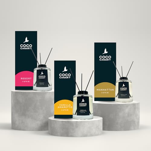 Coco Canary Reed Diffuser for Home, Warm Vanilla Amaretto, 6.7 oz | Vanilla reed diffuser; Long-lasting scent; Cozy home scent, Flameless luxury decor
