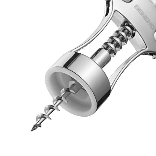 Beneno Wine Opener with Stainless Steel Wine Foil Cutter, Ash silver | Durable Solid Zinc Alloy Body, Upgraded Precise Sharp-Edged Screw, Ergonomic Wing Handle with Non-Slip Grip, Multifunctional - color: Ash silver