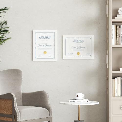 8.5x11 Picture Frame White Set of 4, Wooden Diploma Frame with Acrylic Plexiglass for Pictures, Certificate Degree Document Frame Tabletop and Wall Mounting Display - color: White, size: 8.5x11