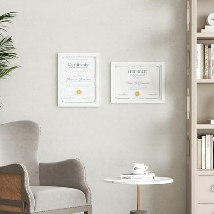 8.5x11 Picture Frame White Set of 4, Wooden Diploma Frame with Acrylic Plexiglass for Pictures, Certificate Degree Document Frame Tabletop and Wall Mounting Display - color: White, size: 8.5x11
