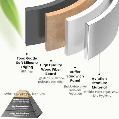 Titanium Cutting Board for Kitchen, Double Sided Pure Titanium & Wood Fiber | Non‑Slip Platinum Silicone Edge, Juice Groove, for Chopping Meat/Vegetables/Fruit Dishwasher Safe, 16"×11"