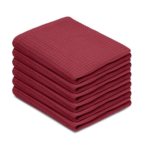 Blue Needles Waffle Weave Kitchen Towels, 15x25 Inches 100% Cotton Set of 6 Dish Towels for Kitchen, Ultra Soft & Absorbent with Hanging Loop, Spring Summer Dish Rags for Quick Drying - Burgundy - color: Burgundy, size: 15 x 25 - 6 Pack