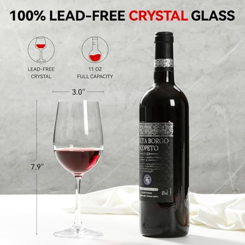 Red Wine Glasses Set of 4, 11oz, Premium Crystal Wine Glasses Hand Blown, Unique Birthday Gift or Wedding Anniversary