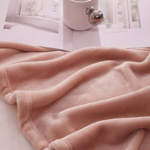 Hansleep Throw XL Dusty Pink Fleece Blanket, Soft Flannel Bed Blanket | Fuzzy Cozy Blanket 50x70 Inches, Multi-use for Bed, Sofa, Couch, Travel, Camping, All Season Warm Lightweight Cover - color: Dusty Pink, size: Throw XL (50x70 Inches)