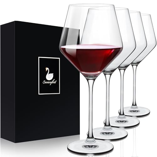 Red Wine Glasses Set of 4, Long Stem Crystal Wine Glasses, Burgundy Wine Glass with Gift Box, 16 oz Large Wine Glasses With Stem for Wedding Anniversary Birthday Gifts - style: Modern
