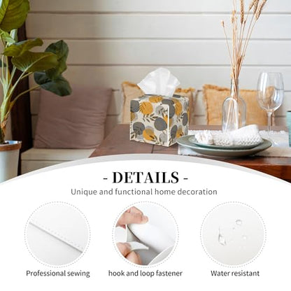 Boho Abstract Leaves Tissue Box Cover Square,Linear Boho Leaves and Geometric Tissue Box Holder Waterproof Leather Facial Paper Organizer Dispenser for Bathroom Home Car Nightstand Vanity Desk - color: Color-18