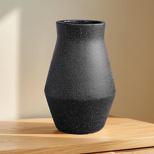 Black Ceramic Vase, 11 Inch | Farmhouse Pottery Flower Vase for Table, Living Room and Entryway Home Decor - color: Black, size: 11 inch