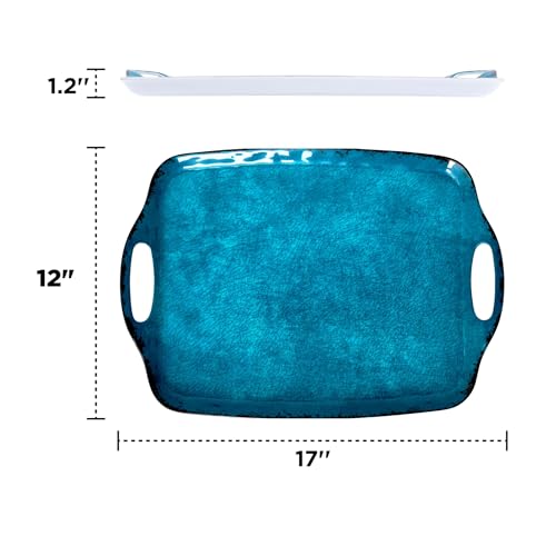 TP Melamine Serving Trays with Handles, 17” x 12”, Set of 2, Retro Teal | Rectangular Trays, Serving Platters for Food and Meat, Dishwasher Safe, Lightweight, Break-resistant - color: Retro Teal, size: 17" x 12"