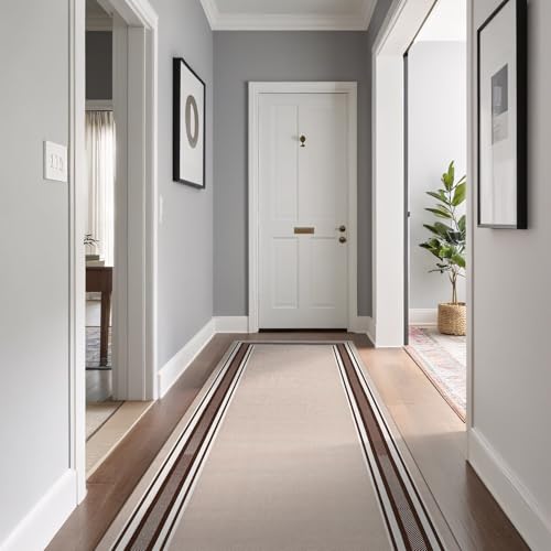 Beverly Rug Non Slip Area Rugs 2x5 Modern Bordered Non Skid Rubber Backing Soft Runner Rug for Living Dining Room Easy to Clean Non Shedding Kitchen Bedroom Indoor Carpet 2 x 5 Beige-Brown - color: Beige-brown, size: 2' x 5' (Rectangular)