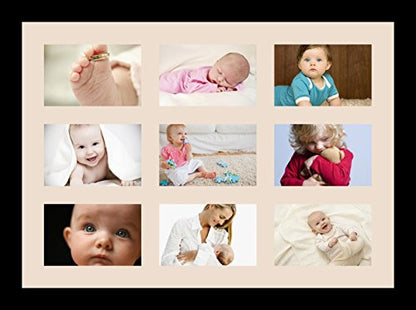 ArtToFrames Collage Photo Frame Single Mat with 9-4x6 Openings with Satin Black Frame and Alabaster mat. - color: 9 - 4x6 - (2145), size: Alabaster