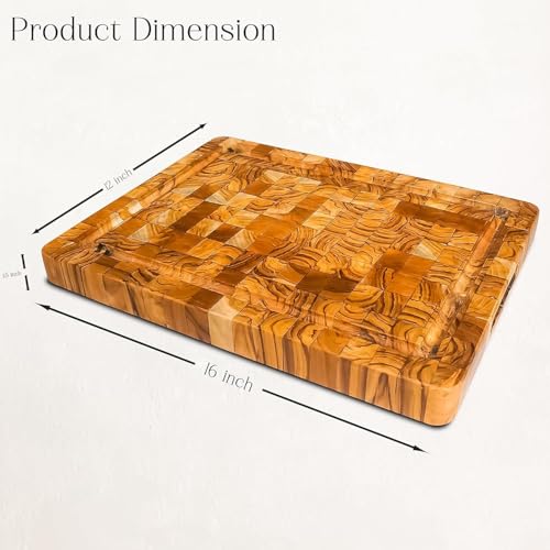 Premium End Grain Wood Cutting Board 16x12 – Large Reversible Butcher Block with Juice Groove, Side Handles, Smooth Corners, christmas,new year, thanksgiving