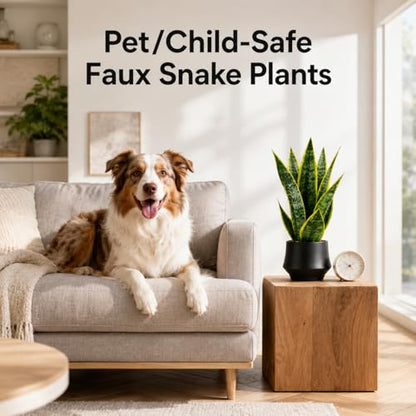 15" Artificial Snake Plant, Faux Sansevieria in Ceramic Pot