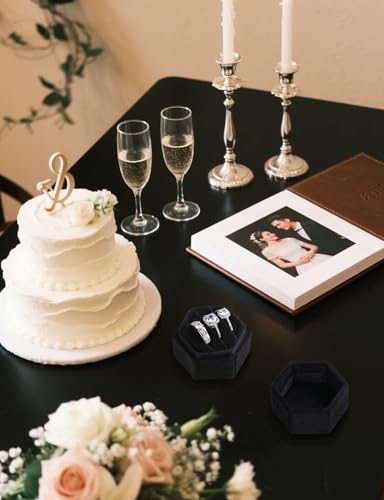 MFXIP Velvet 3 Slots Jewelry Ring Box Engagement Wedding Box Keepsake Box Bridal Photo Ring Triple Slots Hexagon - color: Black