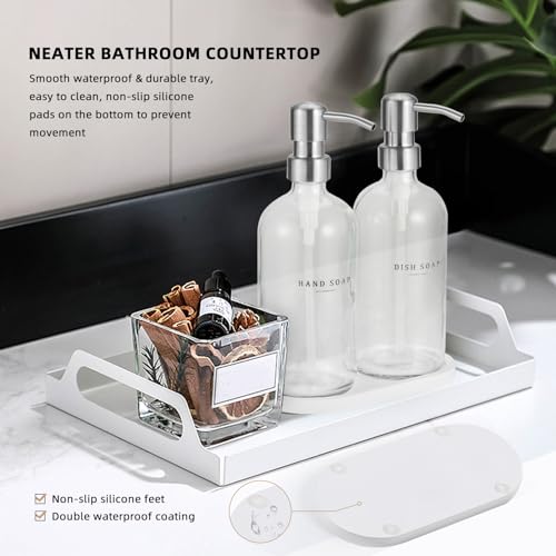 Glass Soap Dispenser - Dish Hand Soap Dispenser Set for Kitchen, Bathroom Soap Lotion Dispenser with 304 Rust Proof Pump, Tray, Clear Bottle/Silver Pump - color: Clear Bottle/Brushed Silver Pump + Tray + Funnel