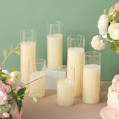 36 Pcs Pillar Candles and Glass Cylinder Vases Tall Cylinder Holders for Pillar Candles Wedding Centerpieces, Total 18 Sets (Clear,Ivory White) - color: Clear,ivory White