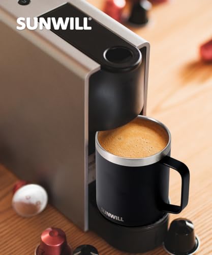 SUNWILL Travel Coffee Mug with Lid, Insulated Tumbler with Handle, 14oz Stainless Steel Cup for Camping, Outdoor, Powder Coated Black - color: Powder Coated Black