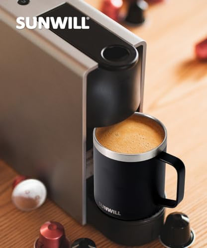 SUNWILL Travel Coffee Mug with Lid, Insulated Tumbler with Handle, 14oz Stainless Steel Cup for Camping, Outdoor, Powder Coated Black - color: Powder Coated Black