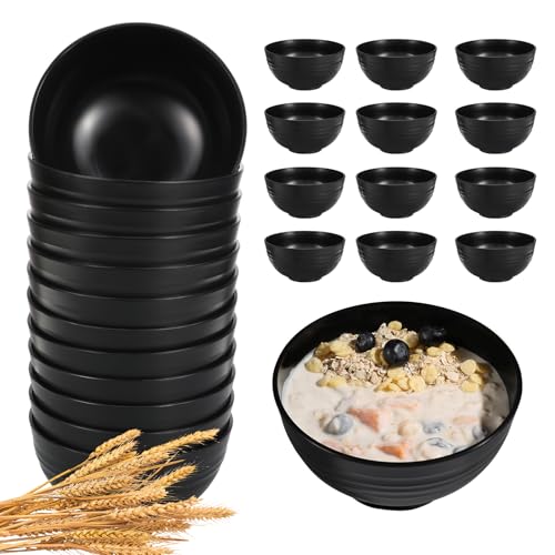 HEYCOME 12 Pcs Unbreakable Cereal Bowls Set, 26 Oz Wheat Straw Bowls Set, Microwave & Dishwasher Safe Bowls for Kitchen, Reusable Plastic Bowls for Soup, Salad and Snack, BPA Free, Black - color: Black