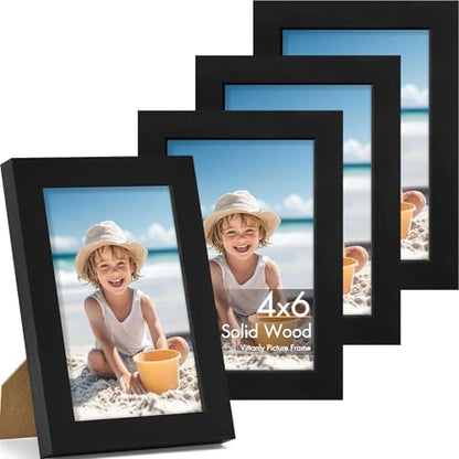 Vittanly Solid Wood 4x6 Picture Frames Set of 4, Black | 4x6 picture frame, Gallery Wall Frame Set, 4 x 6 Frame for Wall & Tabletop Display, Family, Pet, Christmas - color: Black, size: 4x6