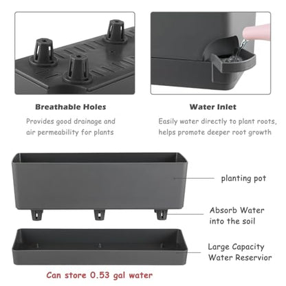 2 Pack Rectangle Self Watering Pots for Indoor Plants 17 Inches Window Boxes Planters Rectangular Flower Pots Herb Large Plant Pots with Drainage Holes and Saucers Windowsill Planter, Grey - color: Gray