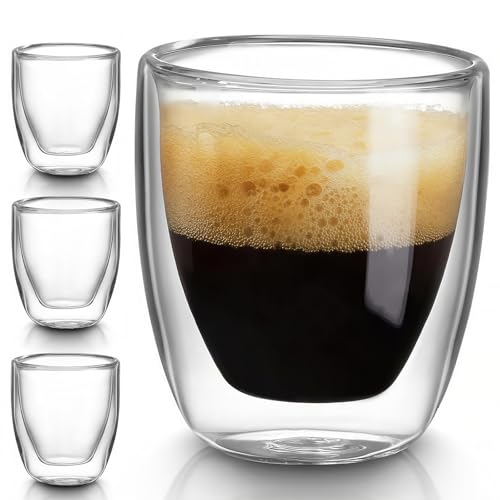 10oz Double Wall Espresso Cups Set of 4, Clear Expresso Shots Cup, Double Wall Insulated Espresso Mugs, 300 ML Tazas de Cafe Expreso, Microwave Dishwasher Safe,Suit for Espresso Machine