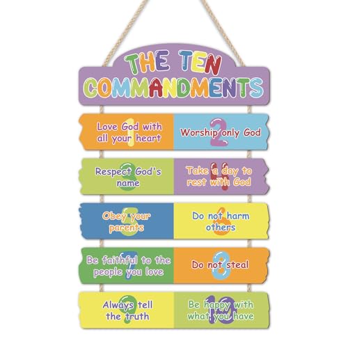 IARTTOP Kids The Ten Commandments Colorful Wooden Hanging Sign | Children's Religious Scripture Wood Plaque, 10 Commandments Art Decor for Sunday School, Nursery, Kids Bedroom Christian Art - color: colorful