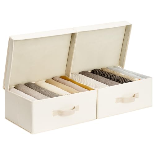 StorageWorks Storage Bins with Lid, Decorative Fabric Storage Bins with Handles, Stackable Closet Organizers for Shelves and Bedroom, Small, Beige(Cotton Linen), 2-Pack - color: Beige(Cotton Linen), size: 15"L x 11 ¼"W x 6 ¼"H