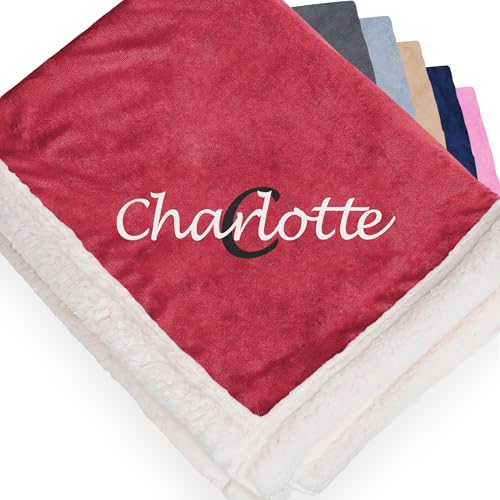 Personalized Sherpa Blanket - Reversible Custom Blanket with Micro Mink & Faux Lambswool, Throw Blankets for Bed & Couch - Red (50"x60") - color: Red